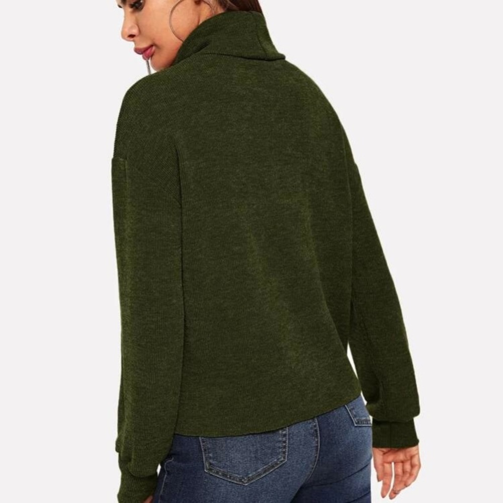 Drop Shoulder Turtle Neck Ribbed Pullover - Picture 3 of 4